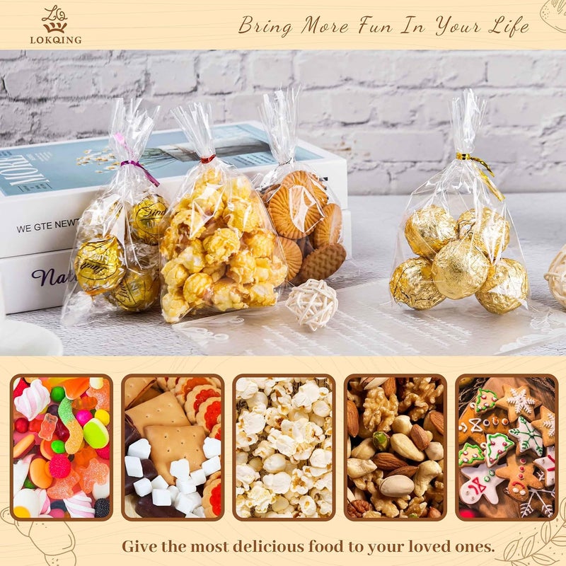 LOKQING LOKIQNG Cellophane Bags Plastic Treat Bag Clear Cookie Candy Bags with Twist Ties for Party Favor Bag(200PACK, 4x6inch) - Image 5